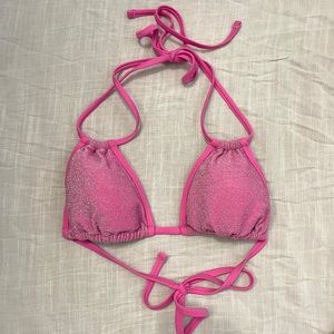 NWOT Aerie Pink Sparkle Triangle Tie Back Bikini Top